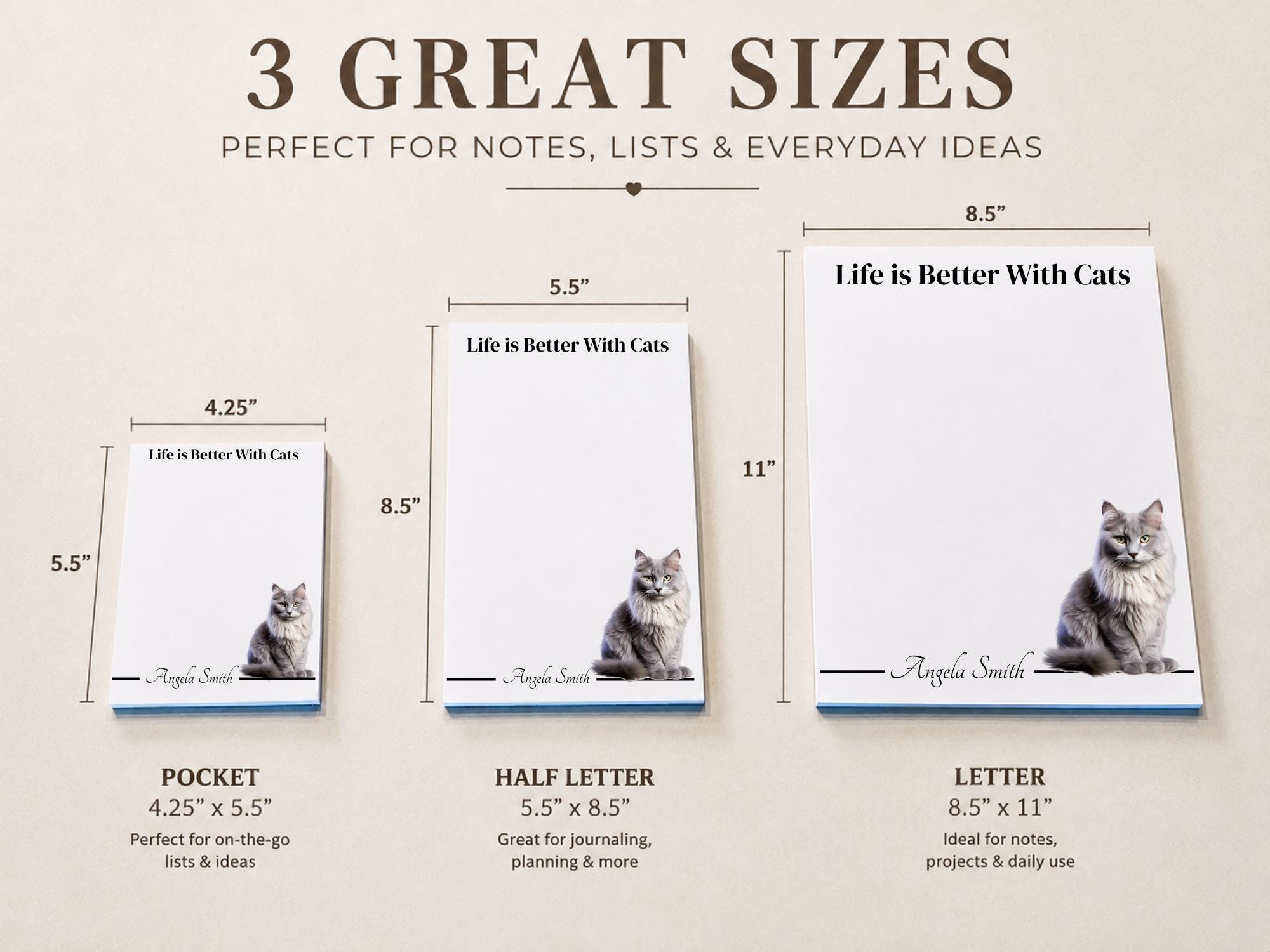 Personalized Gray Maine Coon Cat Notepad | Lined or Unlined - Image 3
