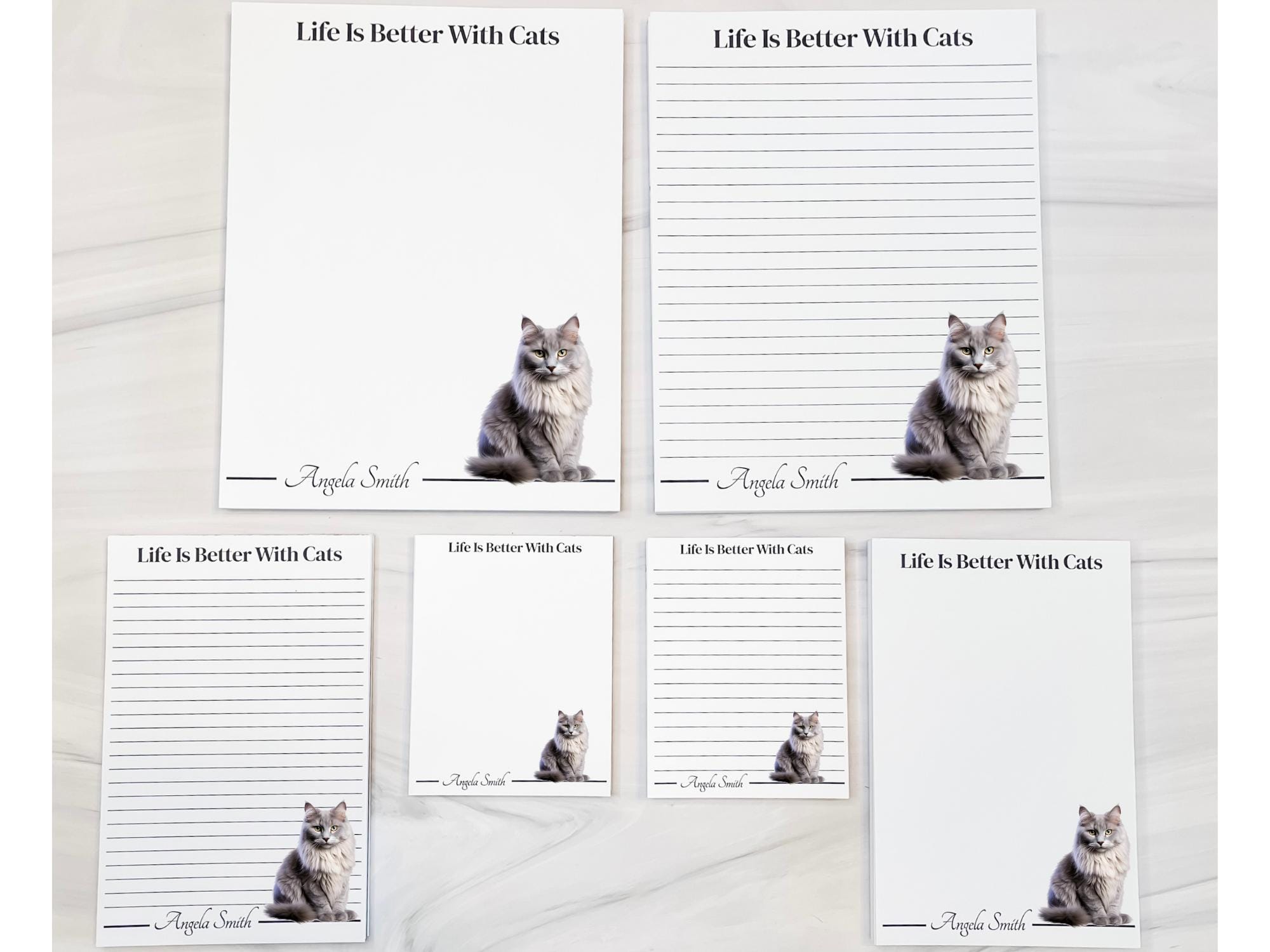 Personalized Gray Maine Coon Cat Notepad | Lined or Unlined - Image 8