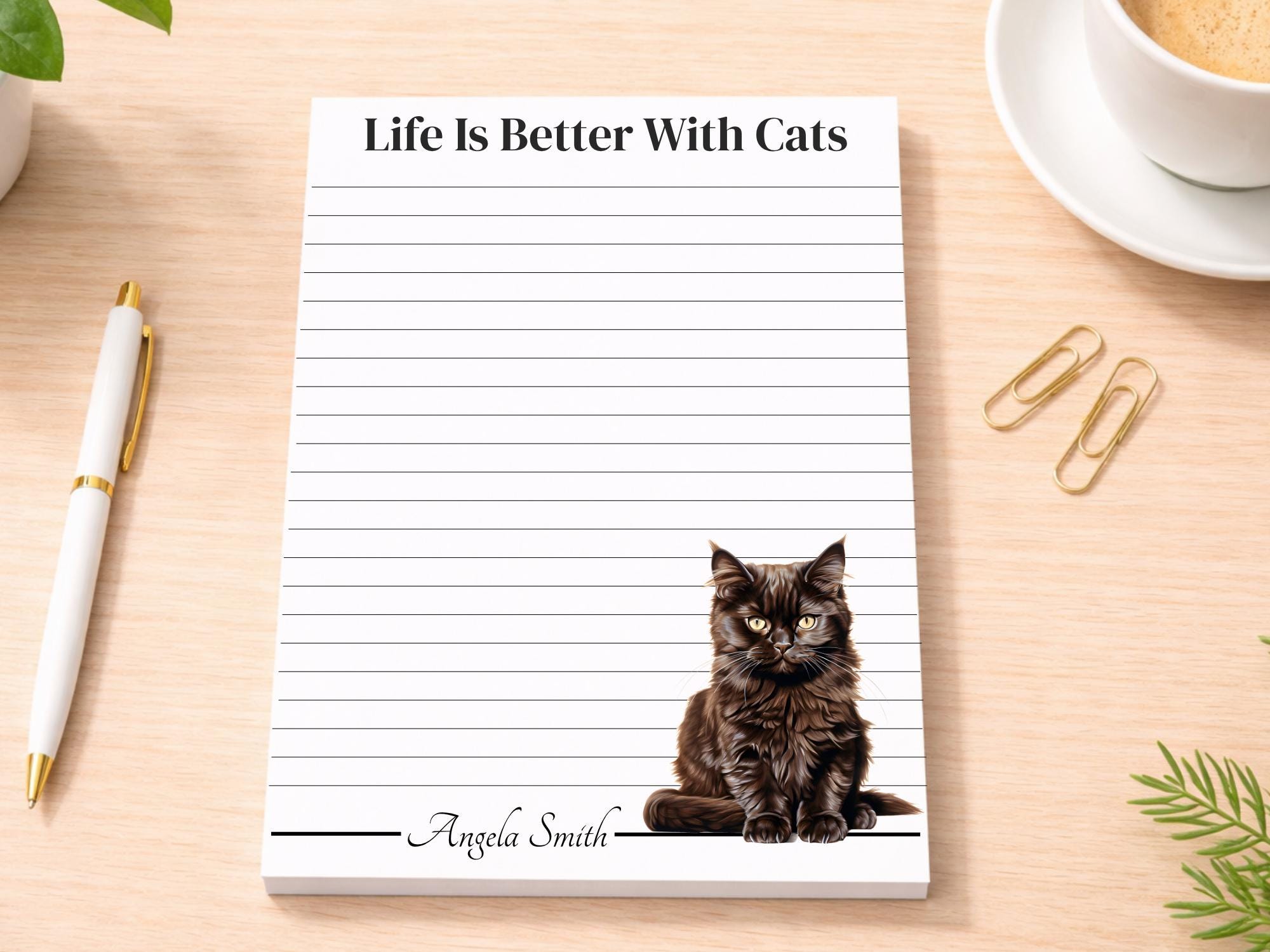 Personalized Black Maine Coon Cat Notepad | Lined or Unlined - Image 2