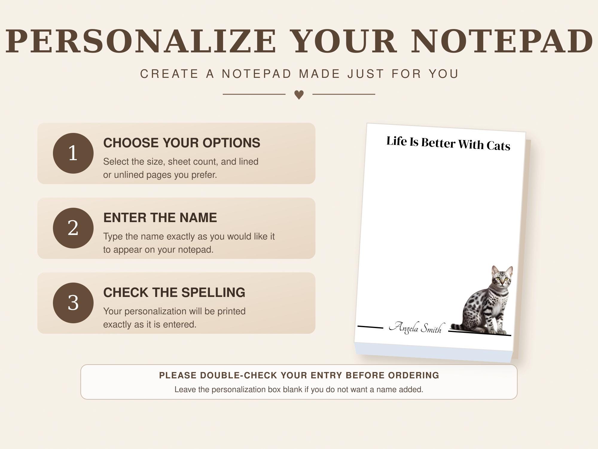 Personalized Egyptian Mau Cat Notepad | Lined or Unlined - Image 7