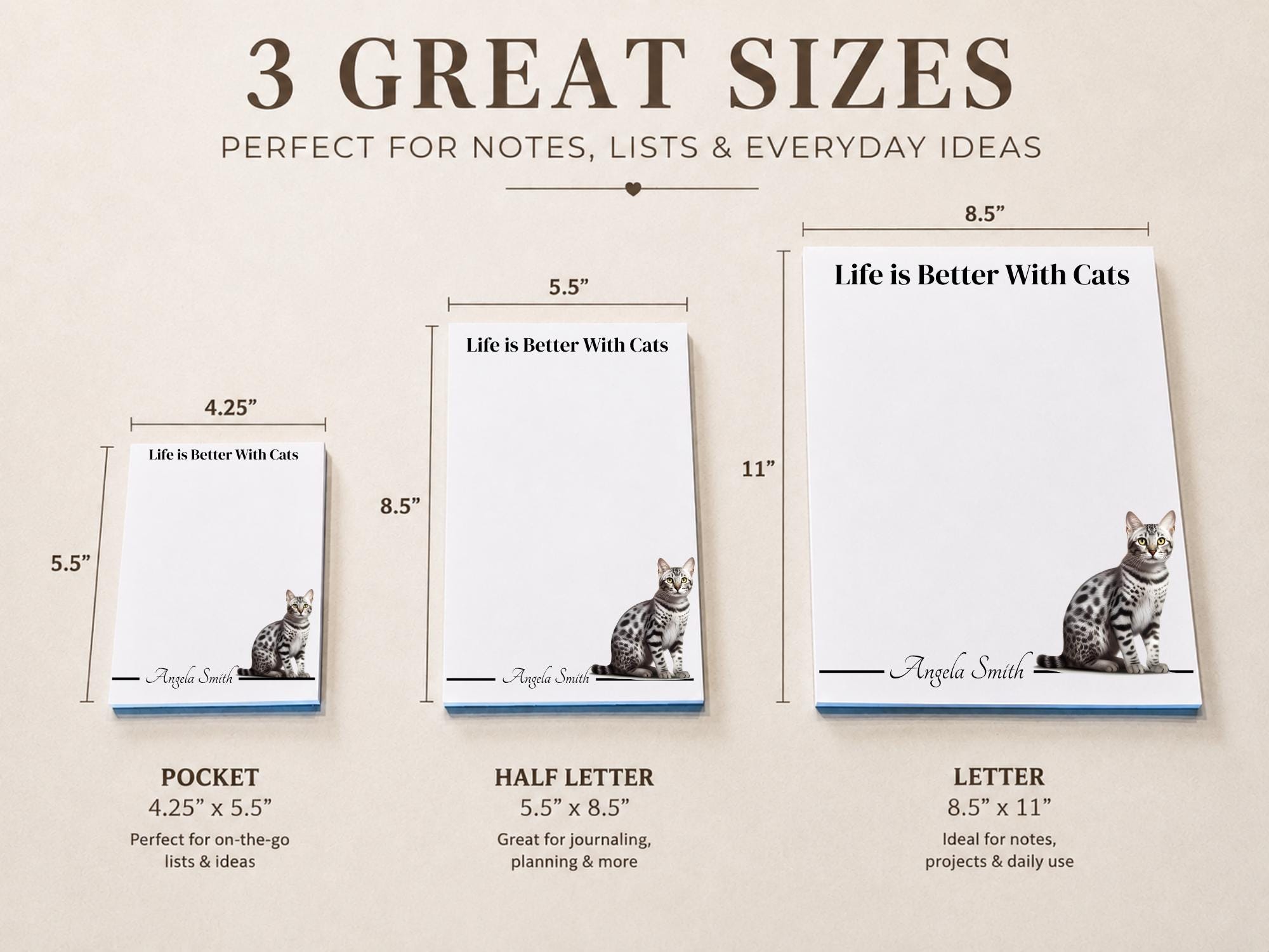 Personalized Egyptian Mau Cat Notepad | Lined or Unlined - Image 3