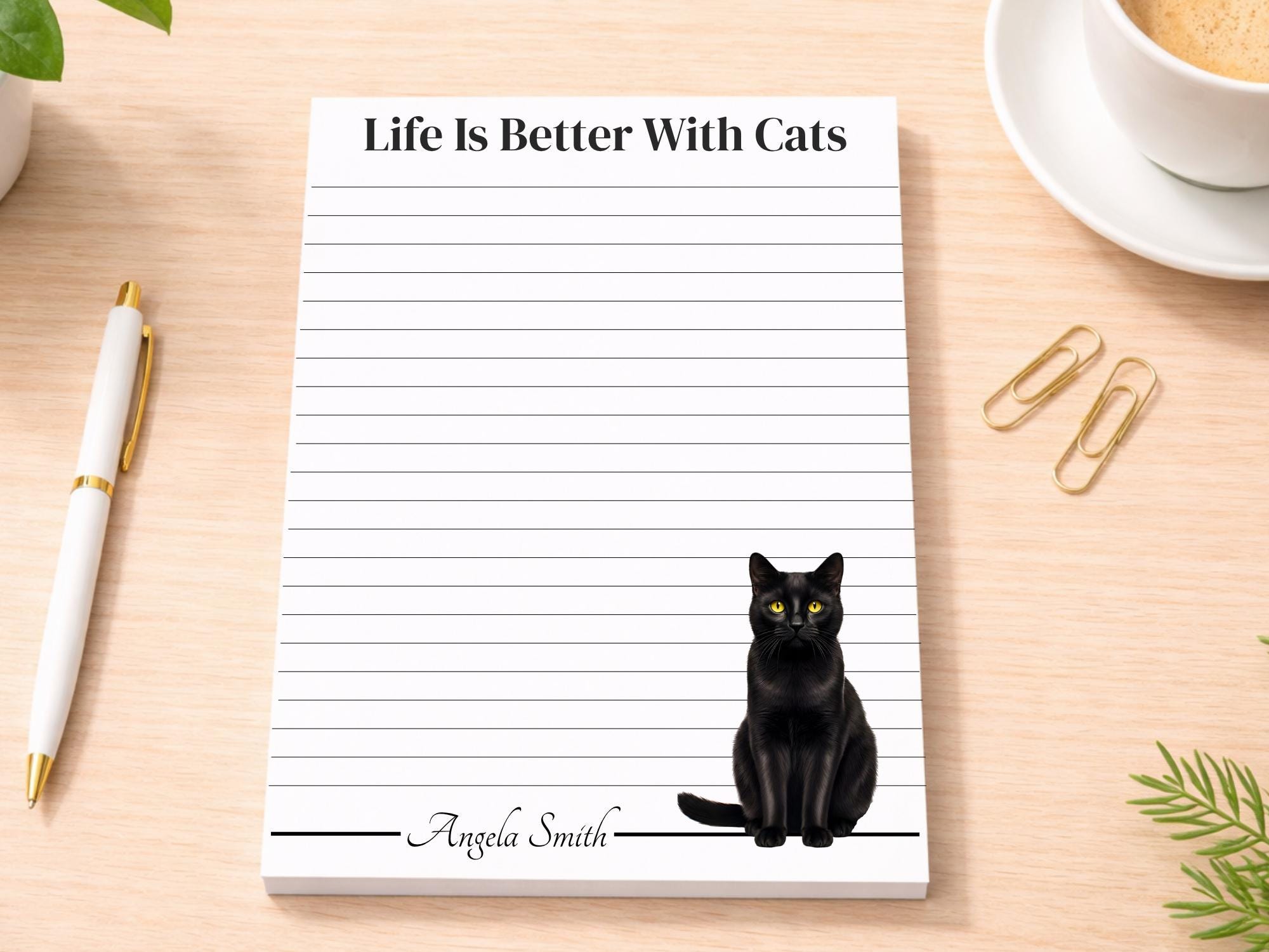 Personalized Black Cat Notepad | Lined or Unlined - Image 2