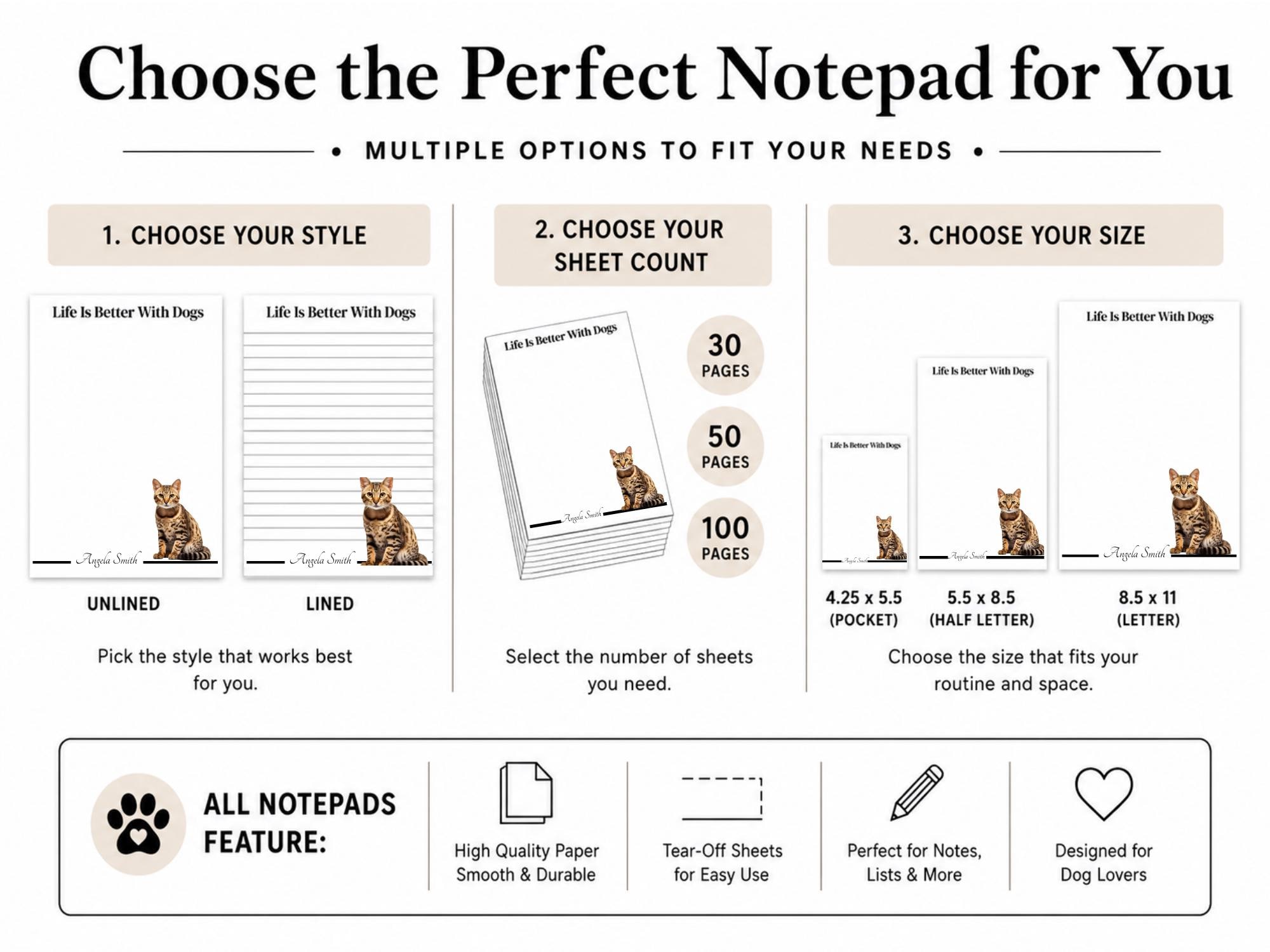 Personalized Bengal Cat Notepad | Lined or Unlined - Image 6