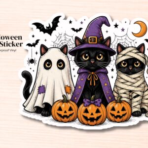 Cat Halloween Sticker | Waterproof Vinyl | Autumn Seasonal Pumpkin Spooky Cat Costume