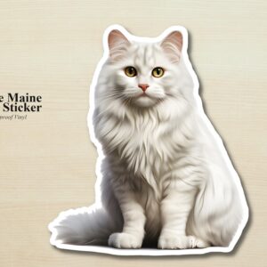 White Maine Coon Cat Sticker | Waterproof Vinyl Cat Decal