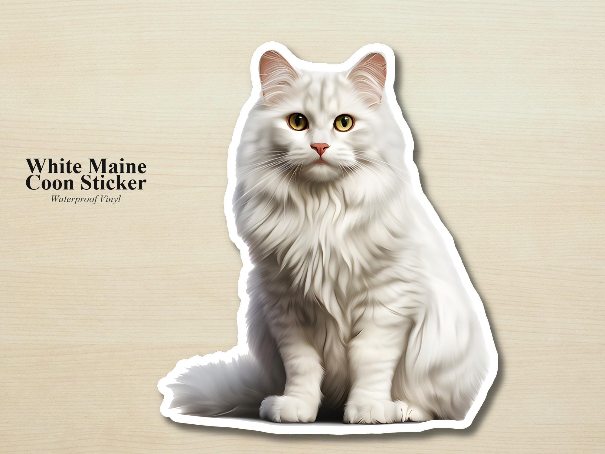 White Maine Coon Cat Sticker | Waterproof Vinyl Cat Decal