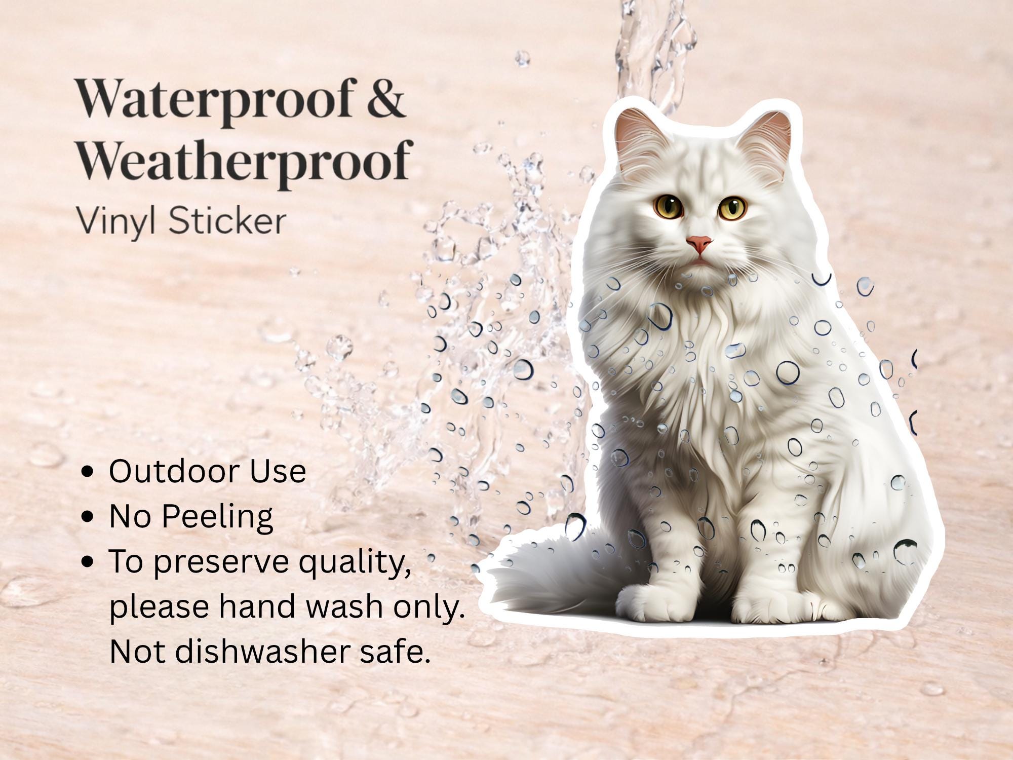 White Maine Coon Cat Sticker | Waterproof Vinyl Cat Decal - Image 3