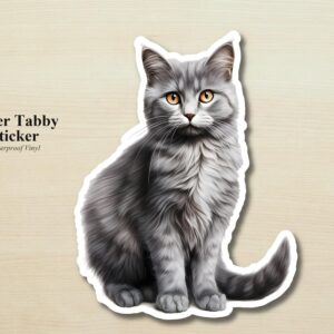 Silver Tabby Cat Sticker | Waterproof Vinyl Cat Decal