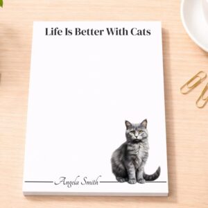 Personalized Silver Tabby Cat Notepad | Lined or Unlined
