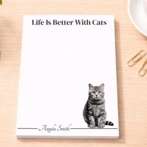 Personalized Gray Tabby Cat Notepad | Lined or Unlined
