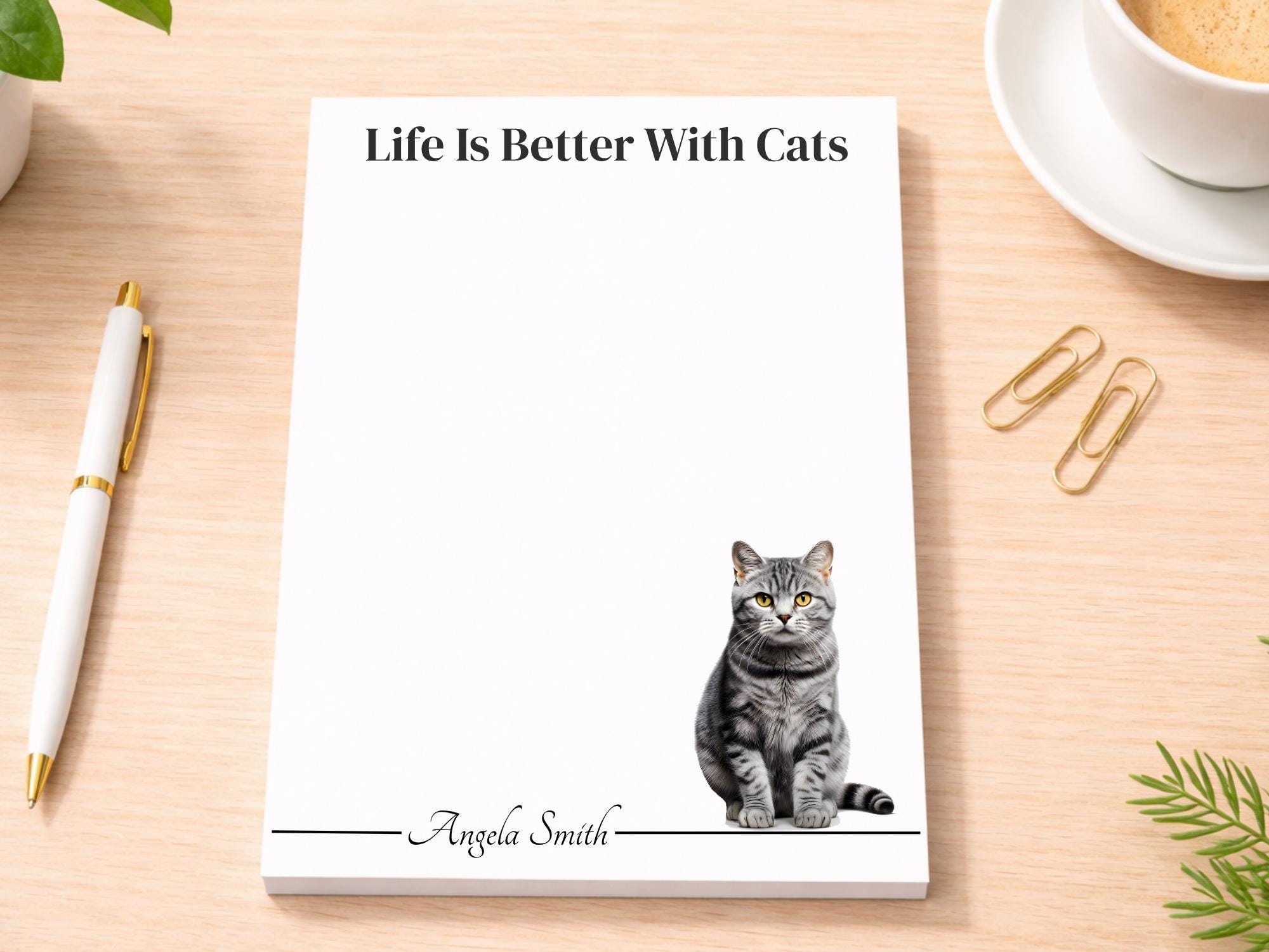 Personalized Gray Tabby Cat Notepad | Lined or Unlined