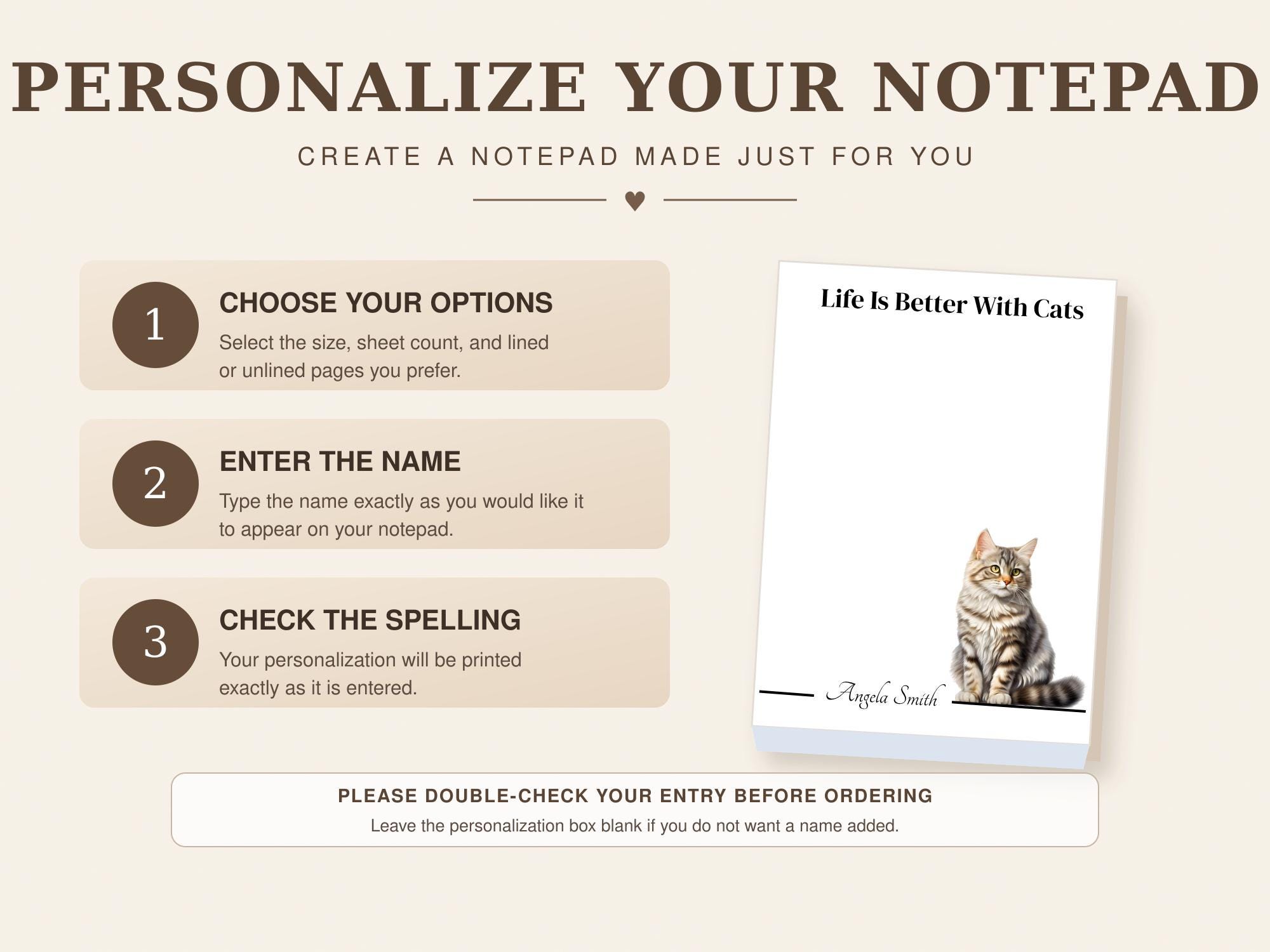 Personalized Brown Tabby Cat Notepad | Lined or Unlined - Image 7