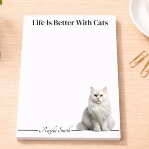 Personalized White Persian Cat Notepad | Lined or Unlined