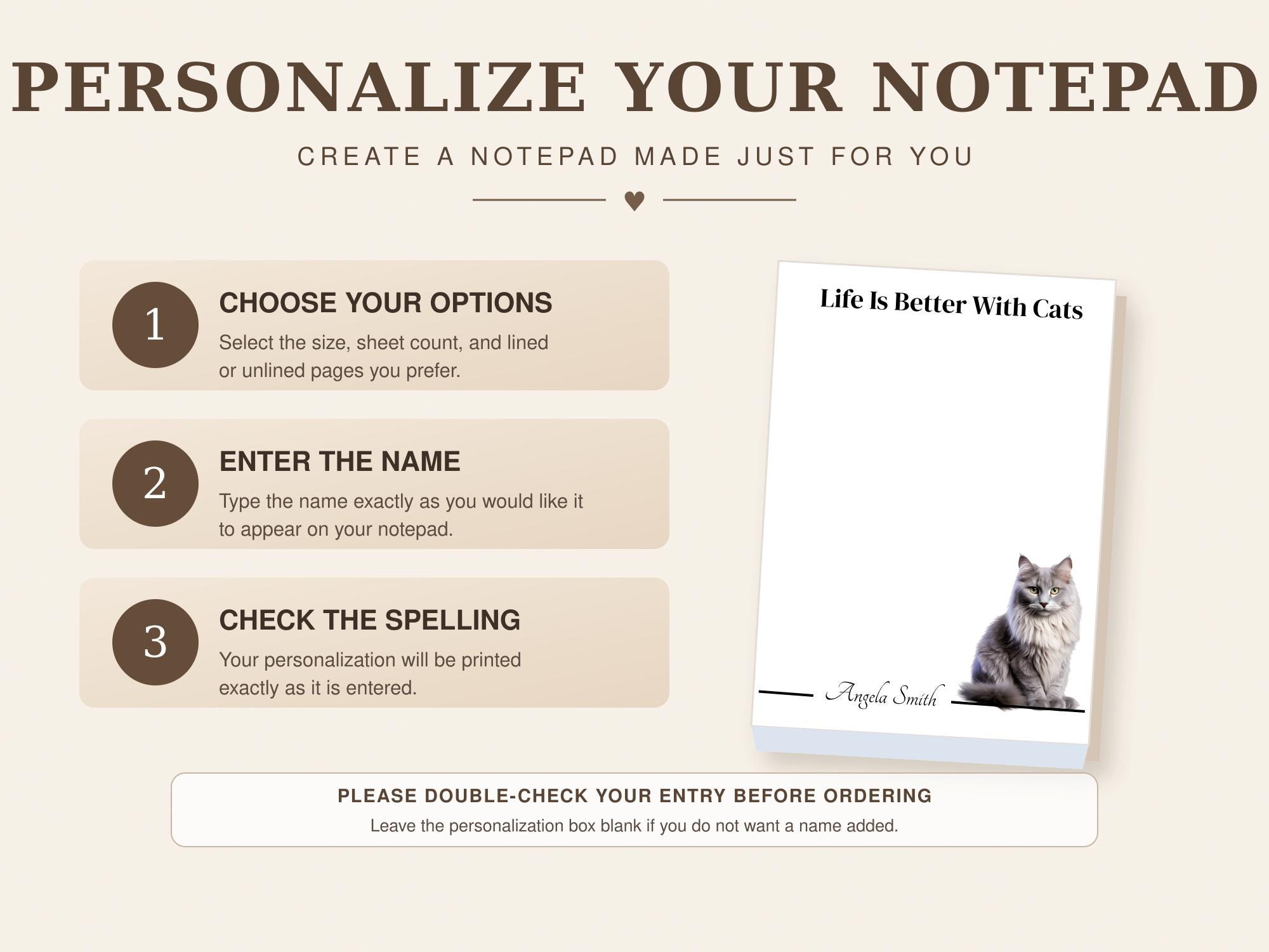 Personalized Gray Maine Coon Cat Notepad | Lined or Unlined - Image 7