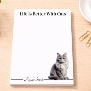 Personalized Gray Maine Coon Cat Notepad | Lined or Unlined