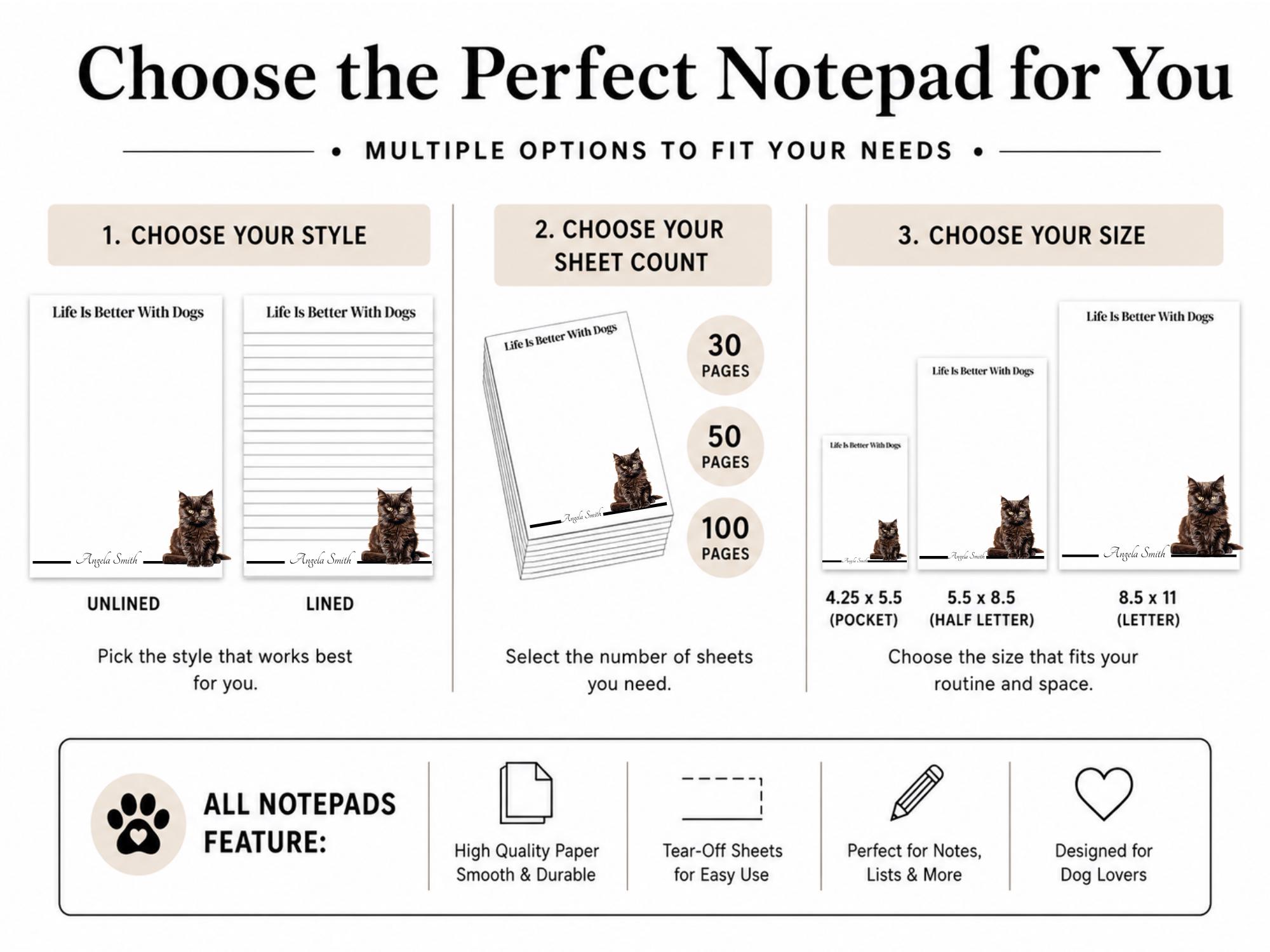 Personalized Black Maine Coon Cat Notepad | Lined or Unlined - Image 6