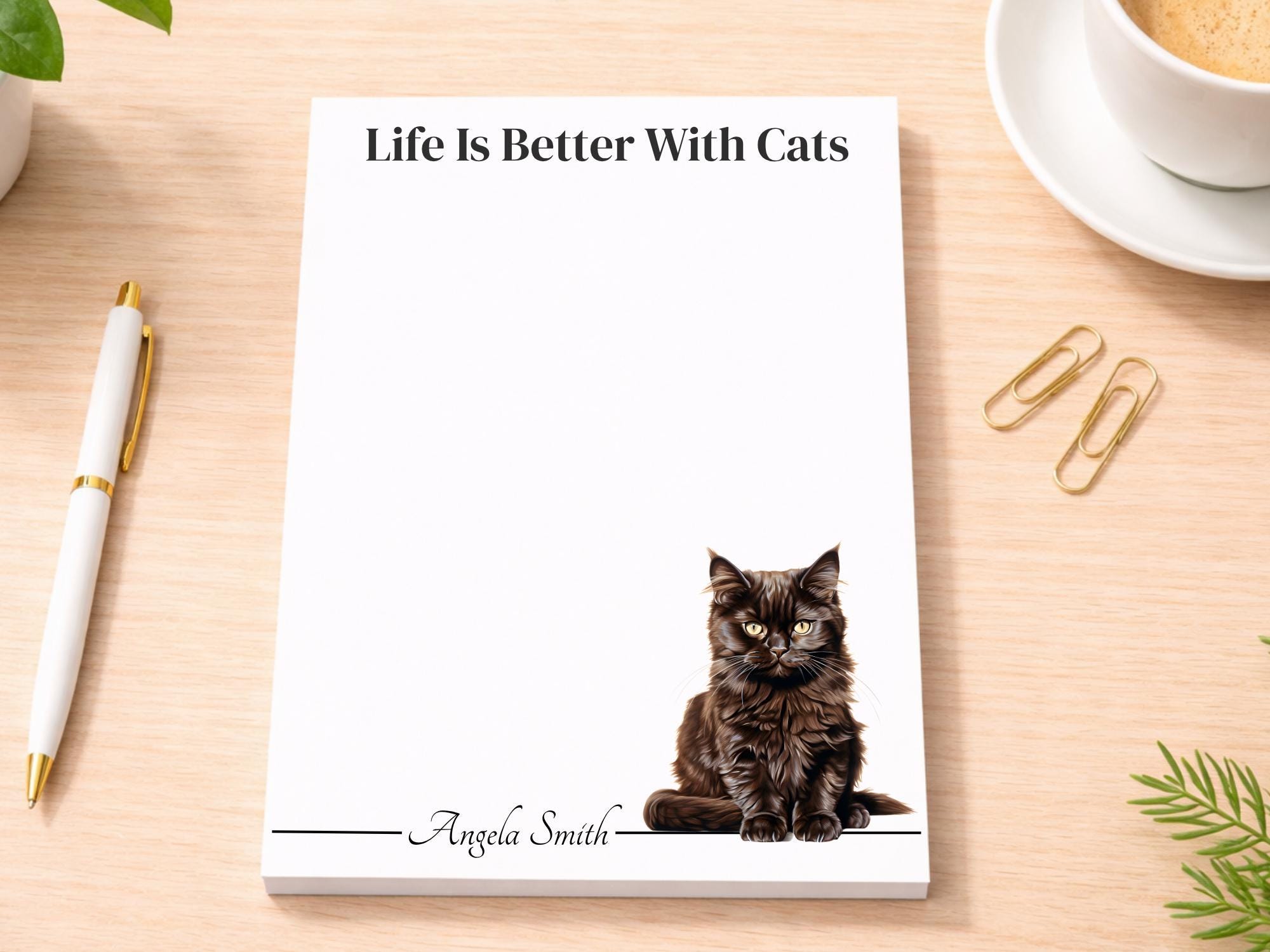 Personalized Black Maine Coon Cat Notepad | Lined or Unlined