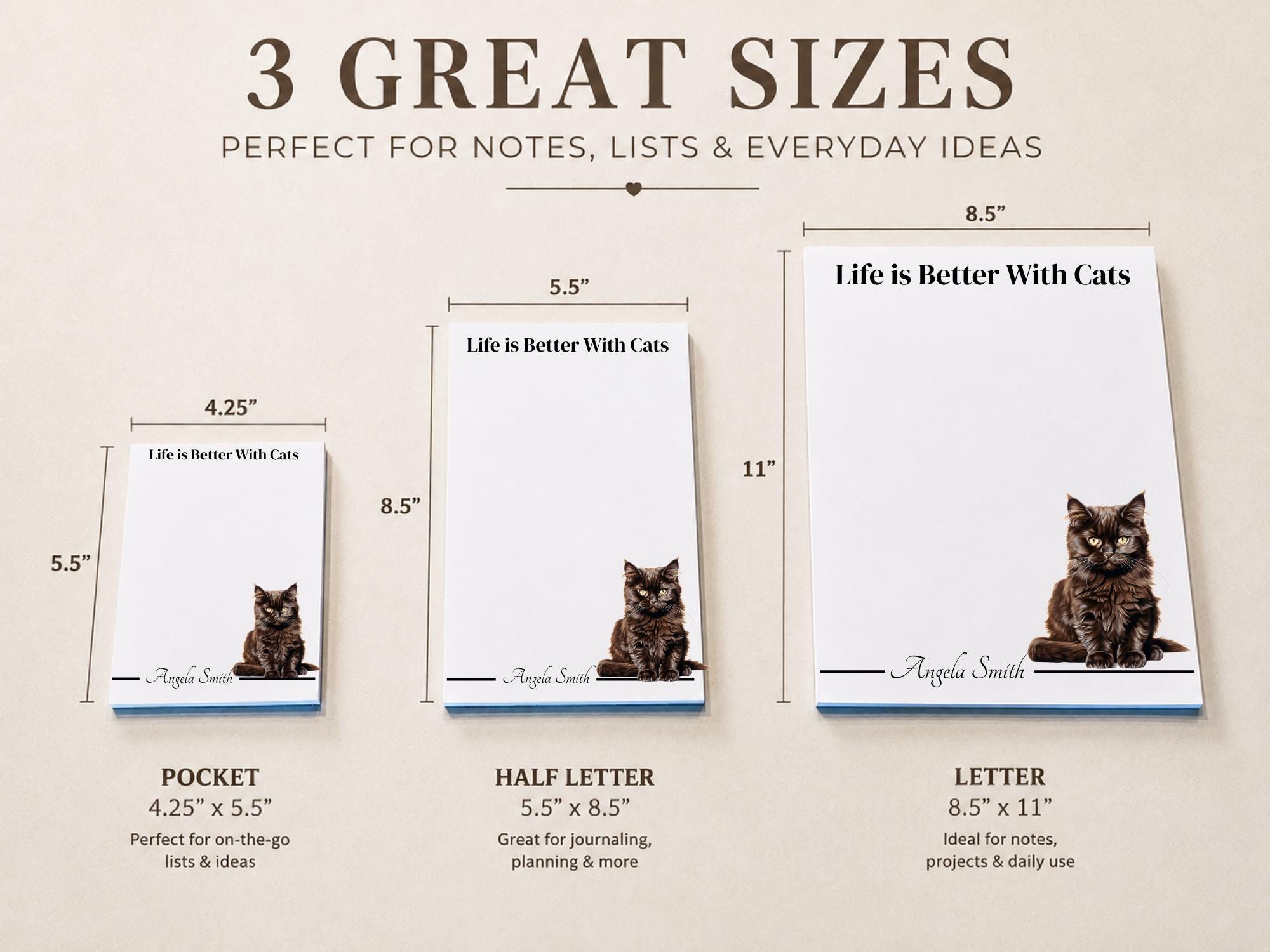 Personalized Black Maine Coon Cat Notepad | Lined or Unlined - Image 3