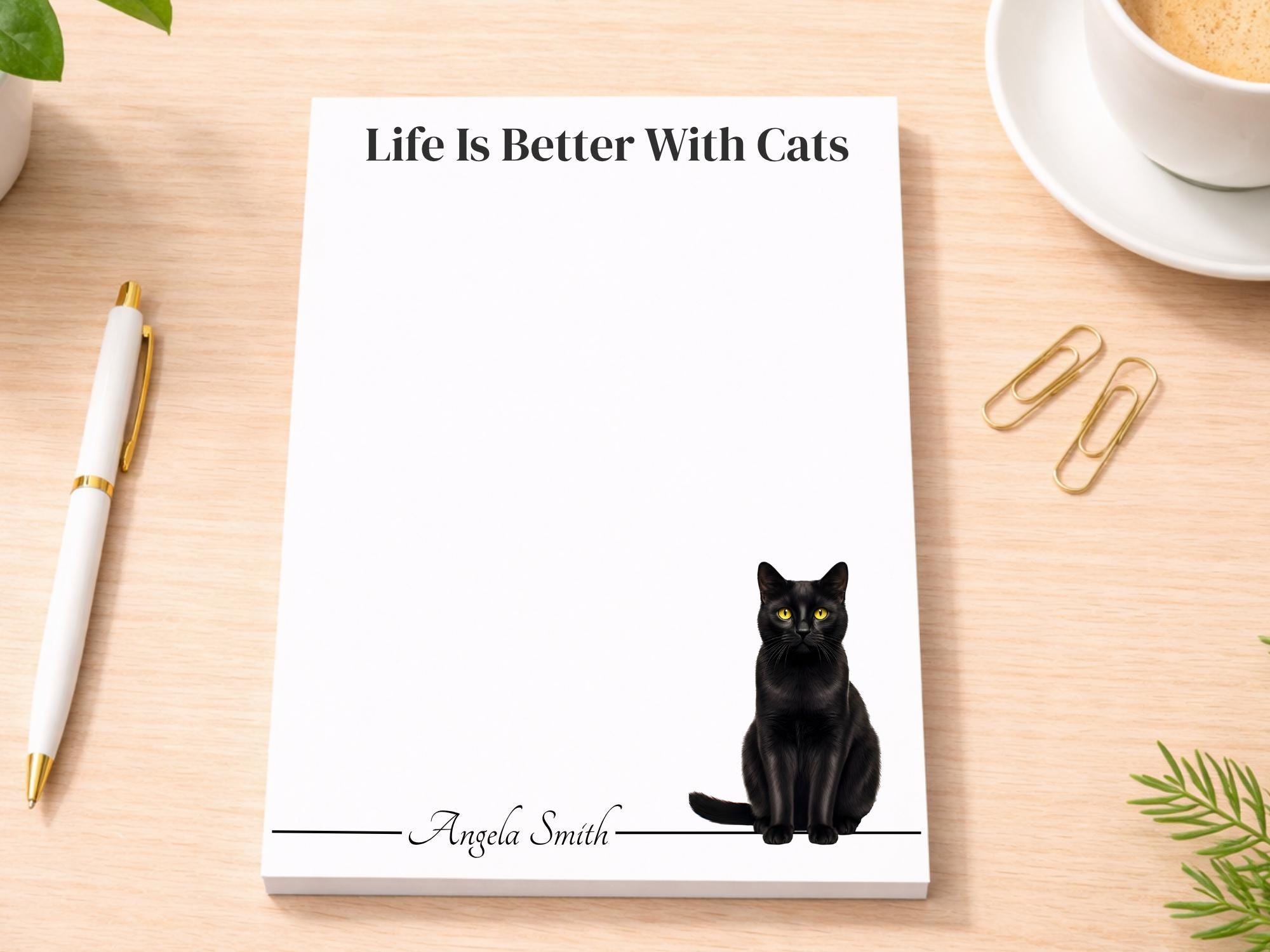 Personalized Black Cat Notepad | Lined or Unlined