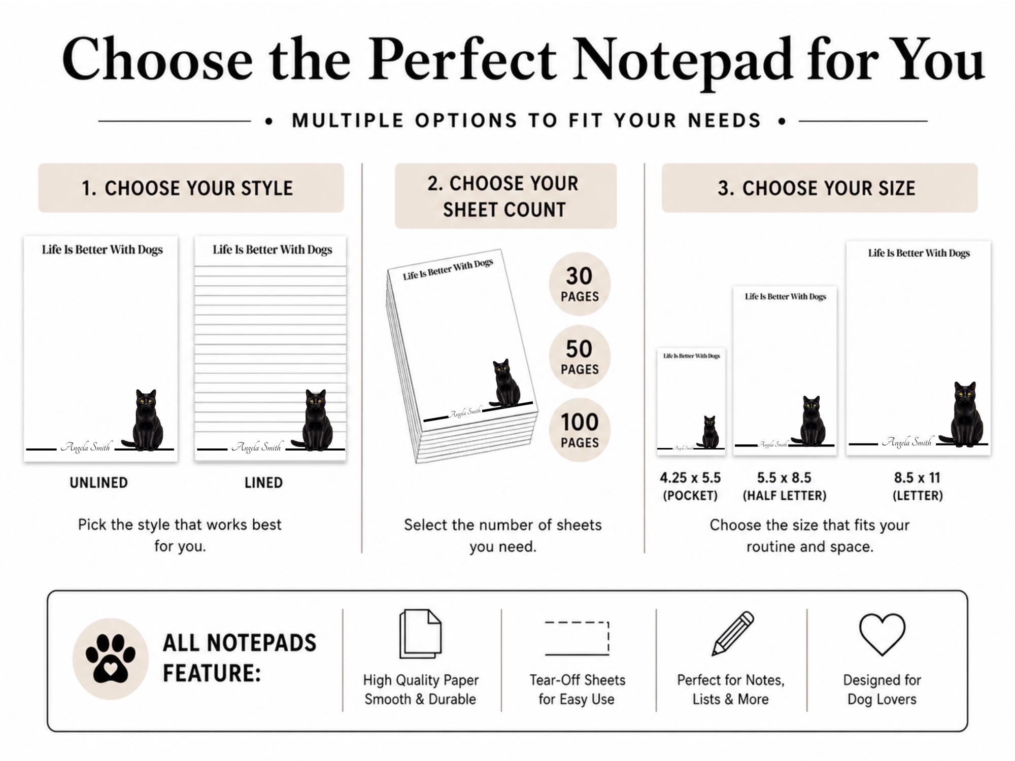 Personalized Black Cat Notepad | Lined or Unlined - Image 6