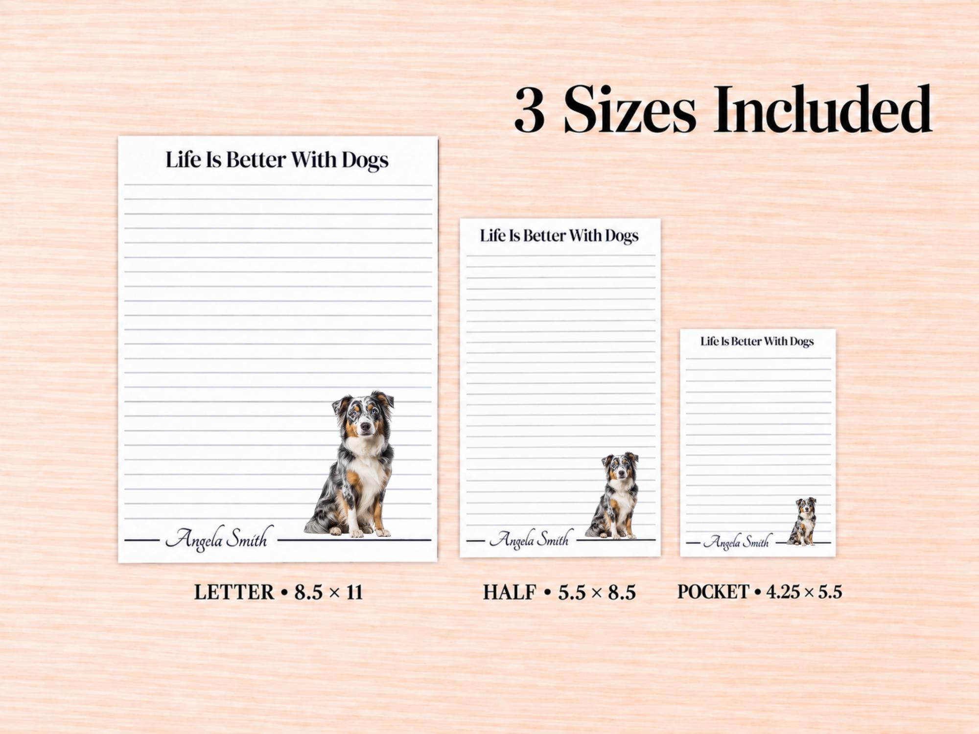 Australian Shepherd Stationery Gift Box | Personalized Aussie Notepads and Vinyl Dog Stickers