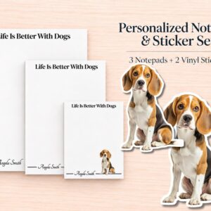 Beagle Stationery Gift Box | Personalized Beagle Notepads and Vinyl Dog Stickers