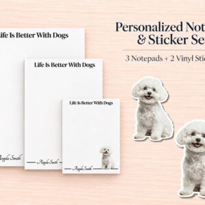Bichon Frise Stationery Gift Box | Personalized Notepads and Vinyl Dog Stickers