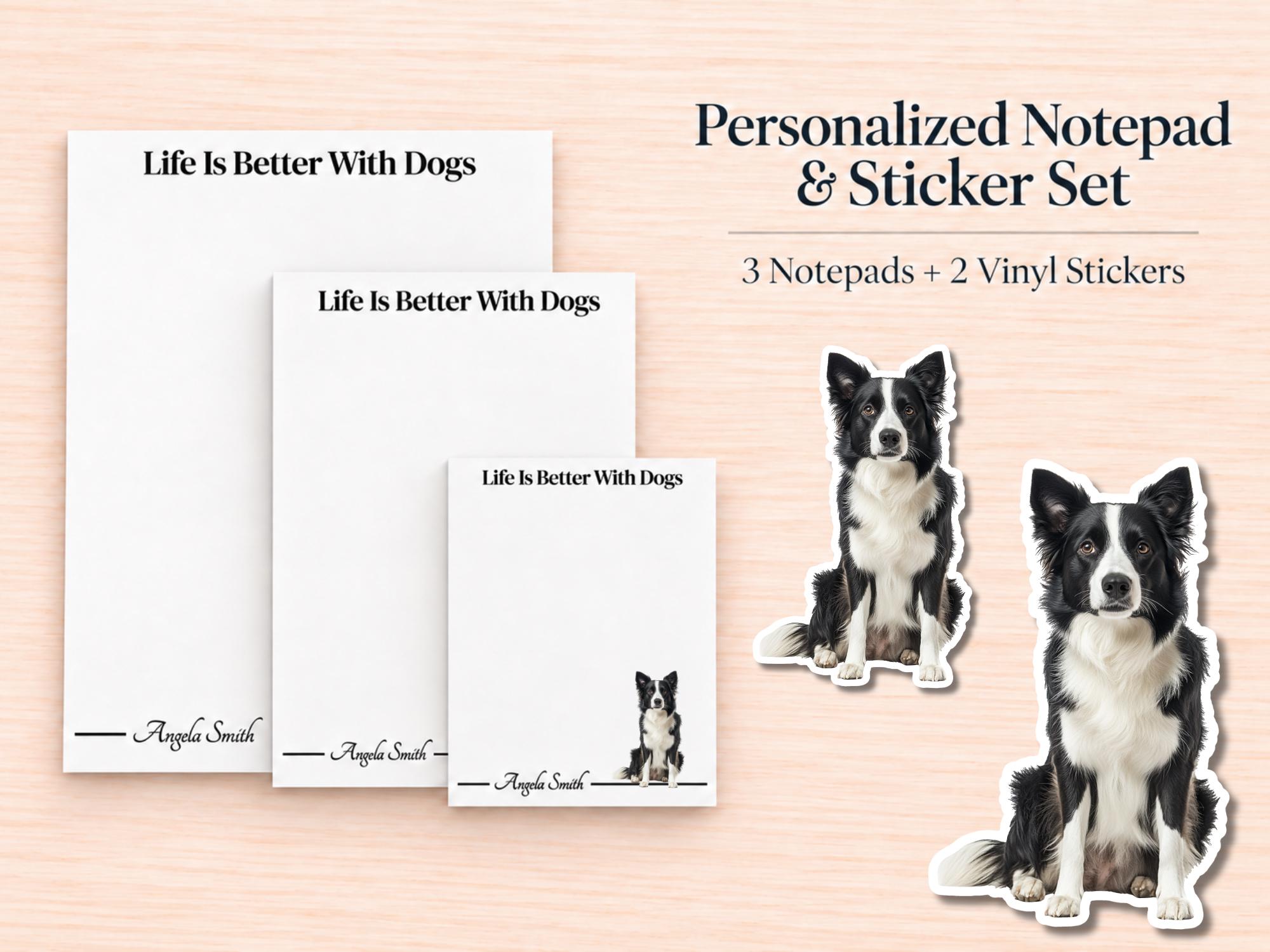 Border Collie Stationery Gift Box | Personalized Notepads and Vinyl Dog Stickers