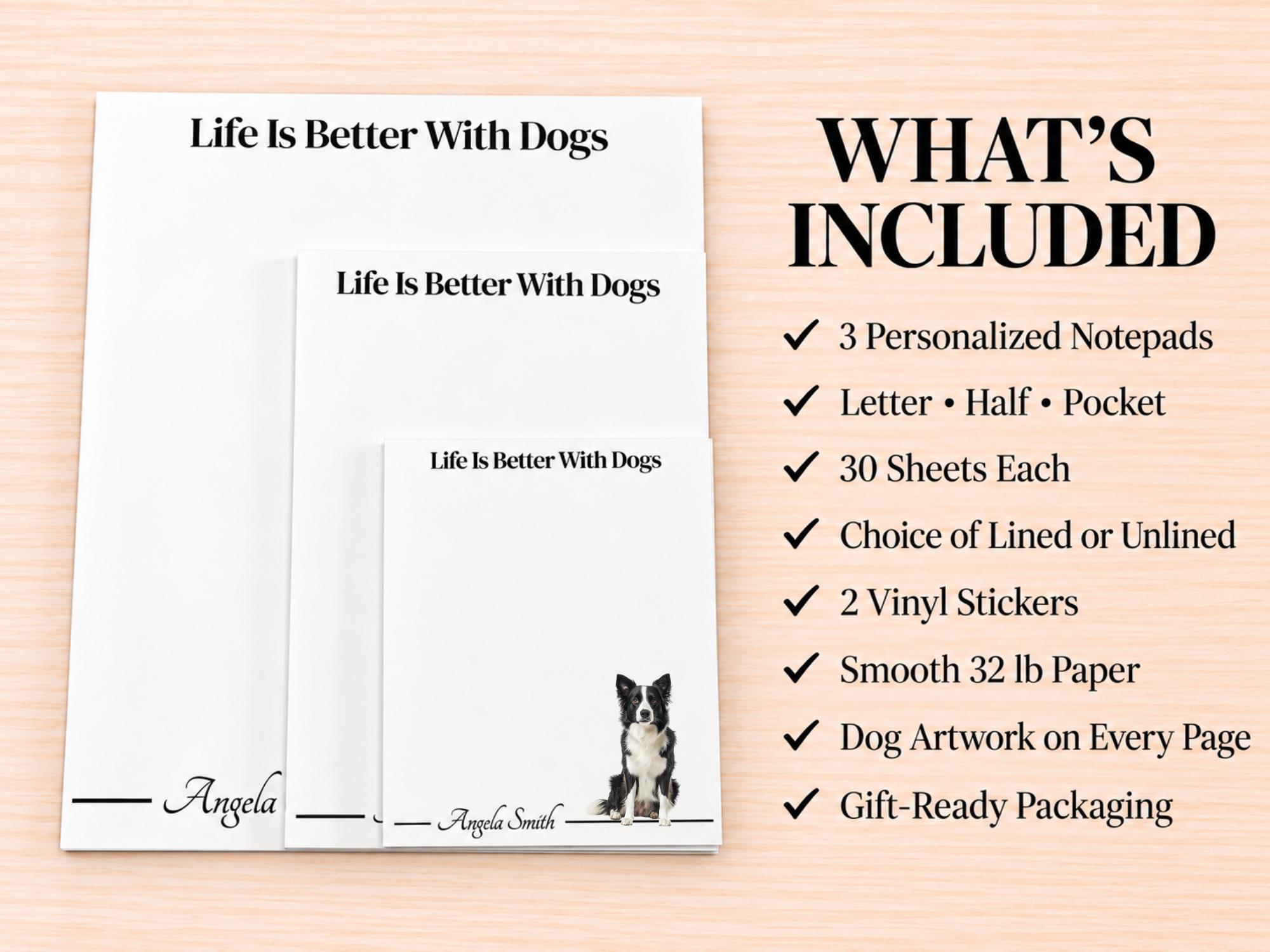 Border Collie Stationery Gift Box | Personalized Notepads and Vinyl Dog Stickers