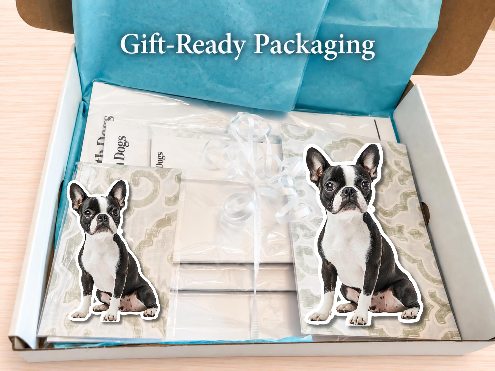 Boston Terrier Stationery Gift Box | Personalized Notepads and Vinyl Dog Stickers