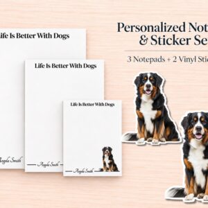 Bernese Mountain Dog Stationery Gift Box | Personalized Notepads and Vinyl Dog Stickers