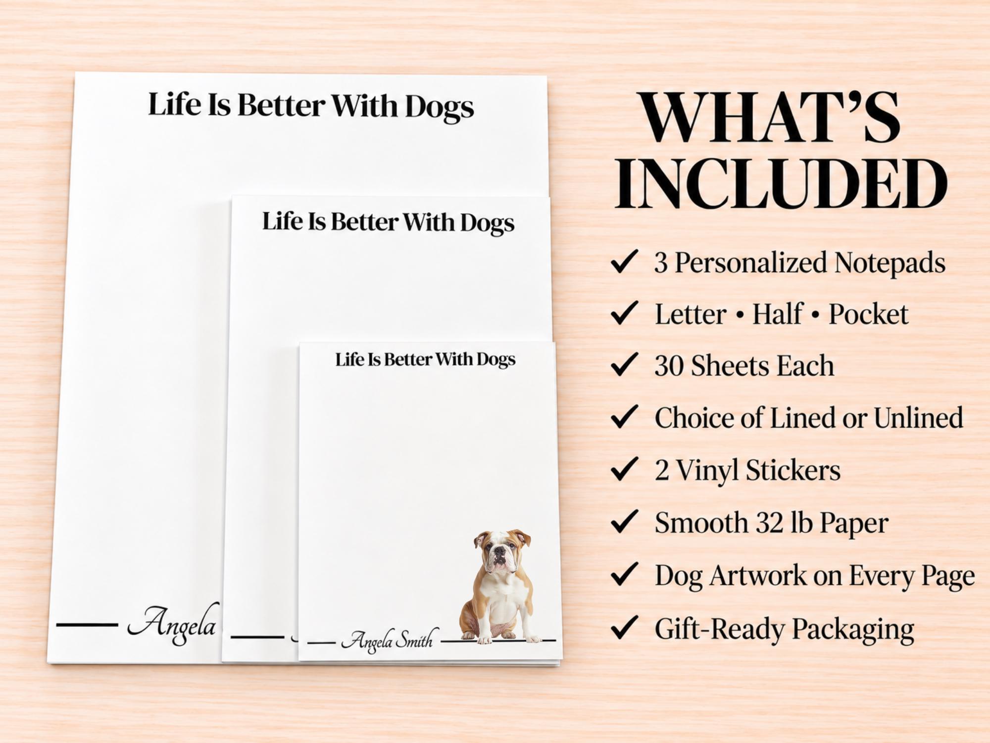 Bulldog Stationery Gift Box | Personalized Notepads and Vinyl Dog Stickers