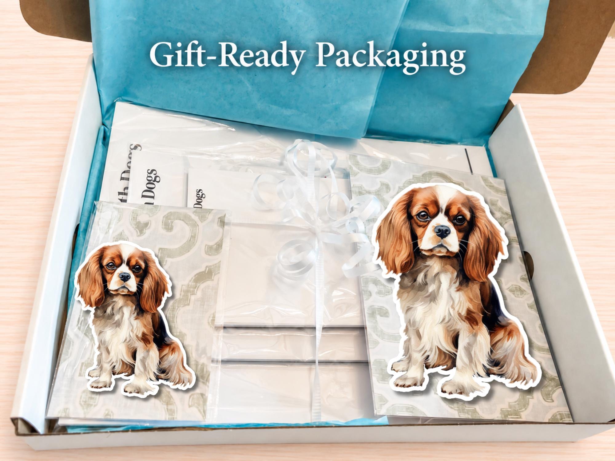 Cavalier King Charles Spaniel Stationery Gift Box | Personalized Notepads and Vinyl Dog Stickers