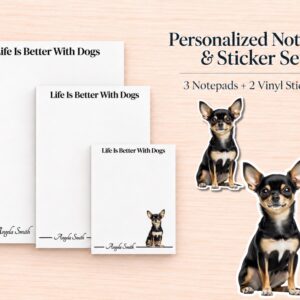 Chihuahua Stationery Gift Box - Black | Personalized Notepads and Vinyl Dog Stickers