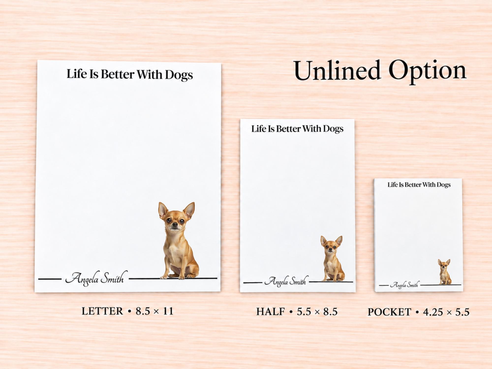 Chihuahua Stationery Gift Box - Tan | Personalized Notepads and Vinyl Dog Stickers