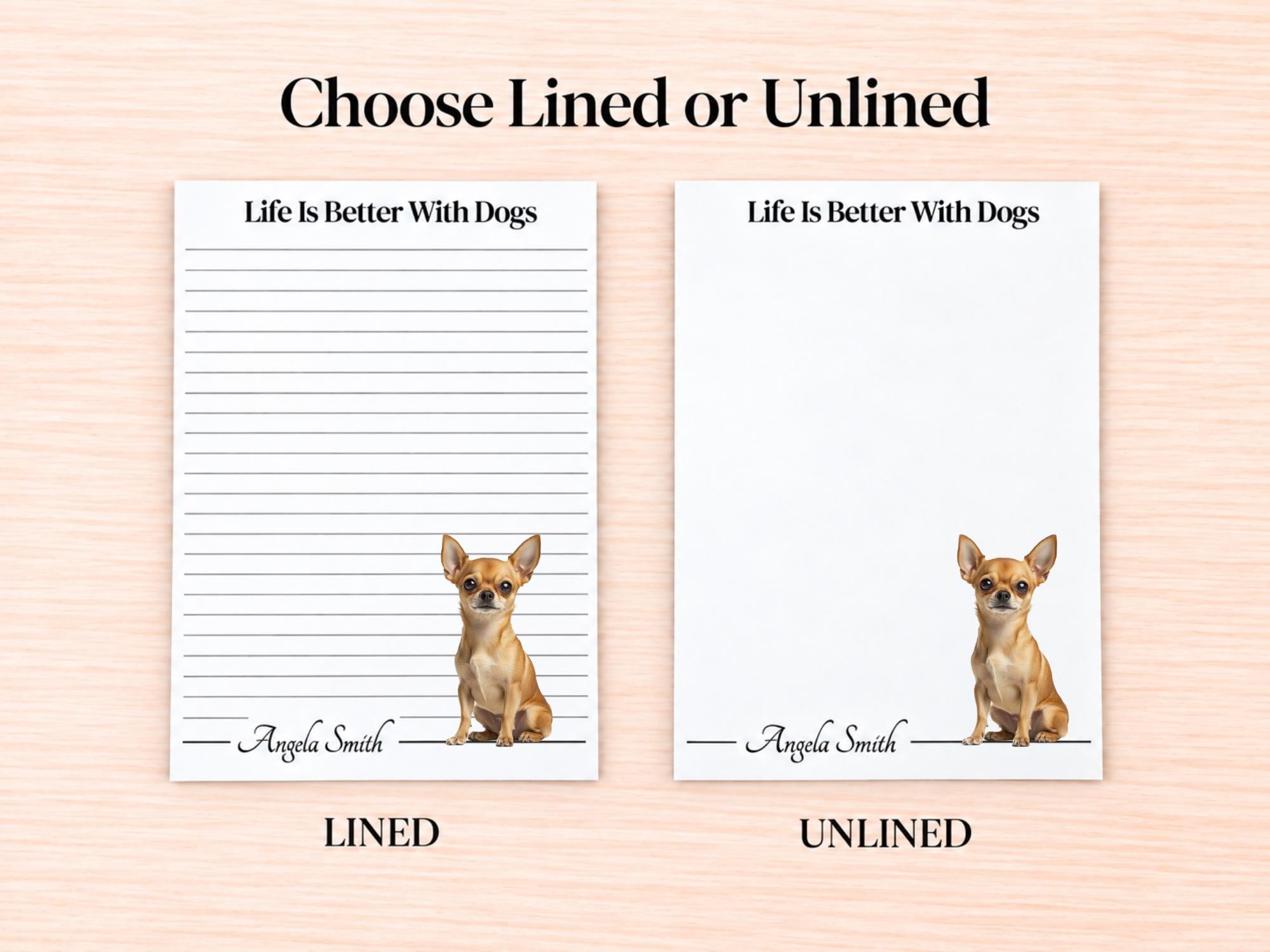 Chihuahua Stationery Gift Box - Tan | Personalized Notepads and Vinyl Dog Stickers