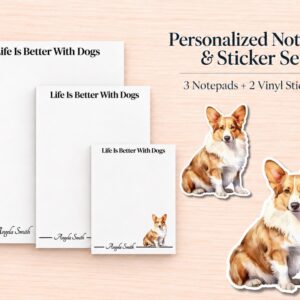 Corgi Stationery Gift Box | Personalized Notepads and Vinyl Dog Stickers