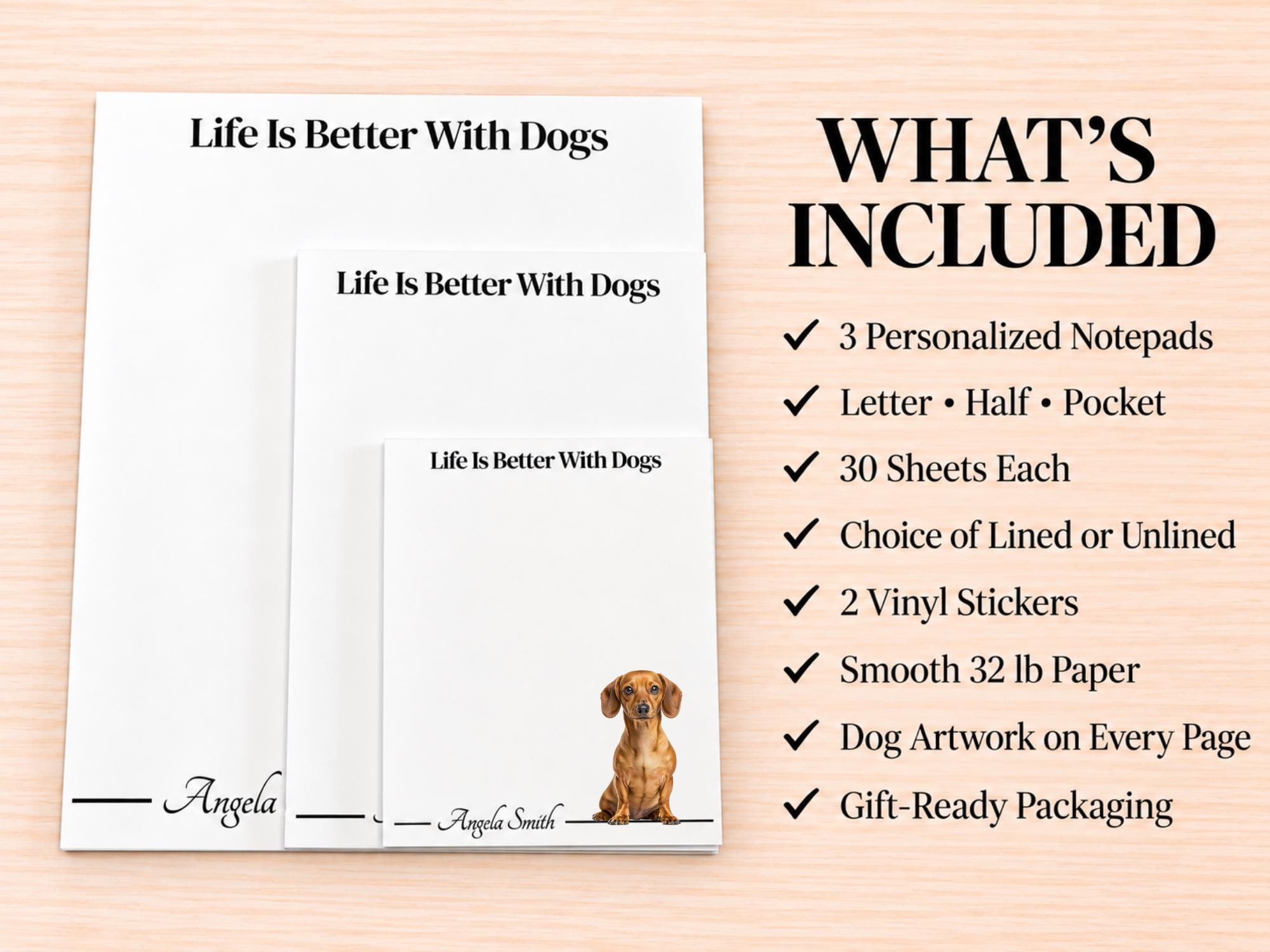 Dachshund Stationery Gift Box - Tan | Personalized Notepads and Vinyl Dog Stickers