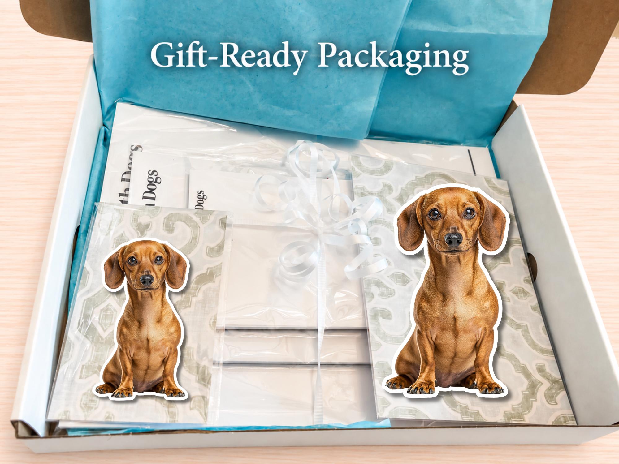 Dachshund Stationery Gift Box - Tan | Personalized Notepads and Vinyl Dog Stickers