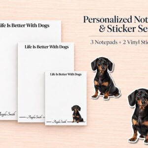 Dachshund Stationery Gift Box - Black | Personalized Notepads and Vinyl Dog Stickers