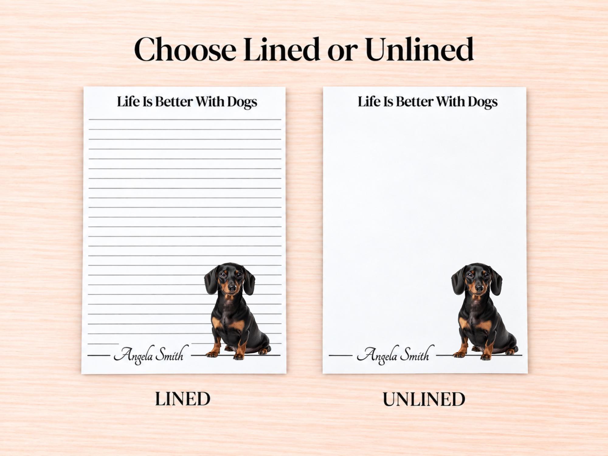 Dachshund Stationery Gift Box - Black | Personalized Notepads and Vinyl Dog Stickers