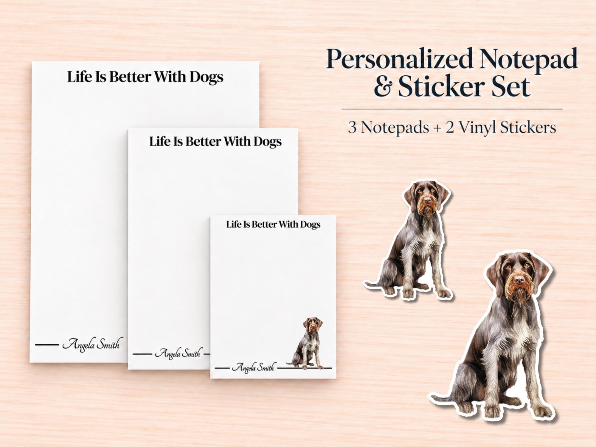 German Wirehaired Pointer Stationery Gift Box | Personalized Notepads and Vinyl Dog Stickers