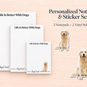 Golden Retriever Stationery Gift Box - Yellow | Personalized Notepads and Vinyl Dog Stickers