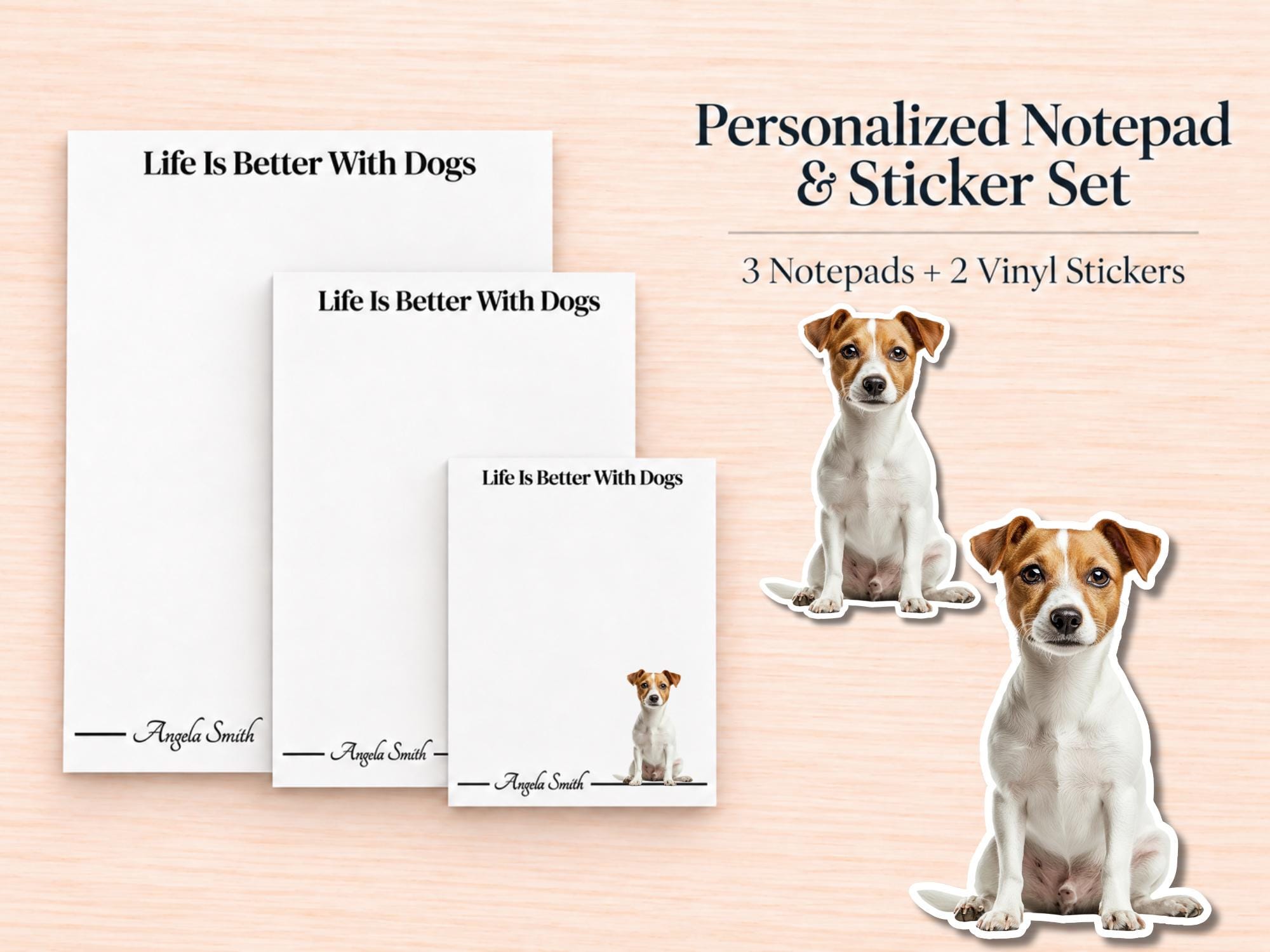Jack Russell Terrier Stationery Gift Box | Personalized Notepads and Vinyl Dog Stickers