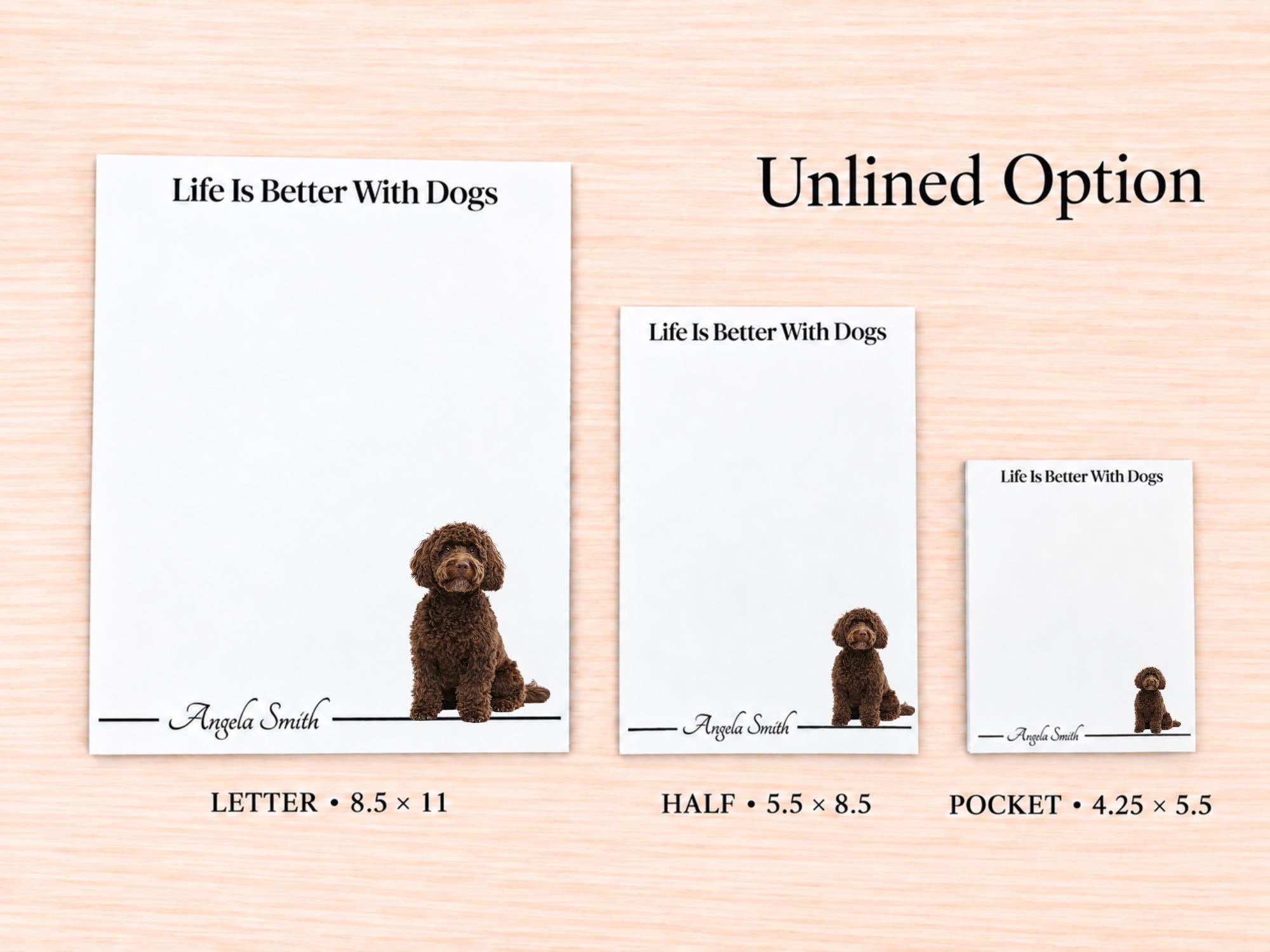 Brown Labradoodle / Goldendoodle Stationery Gift Box | Personalized Notepads and Vinyl Dog Stickers
