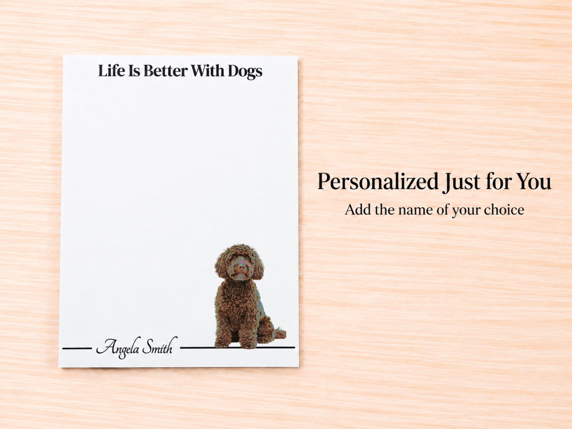 Brown Labradoodle / Goldendoodle Stationery Gift Box | Personalized Notepads and Vinyl Dog Stickers