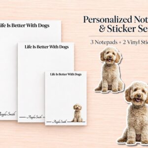 Yellow Labradoodle / Goldendoodle Stationery Gift Box | Personalized Notepads and Vinyl Dog Stickers