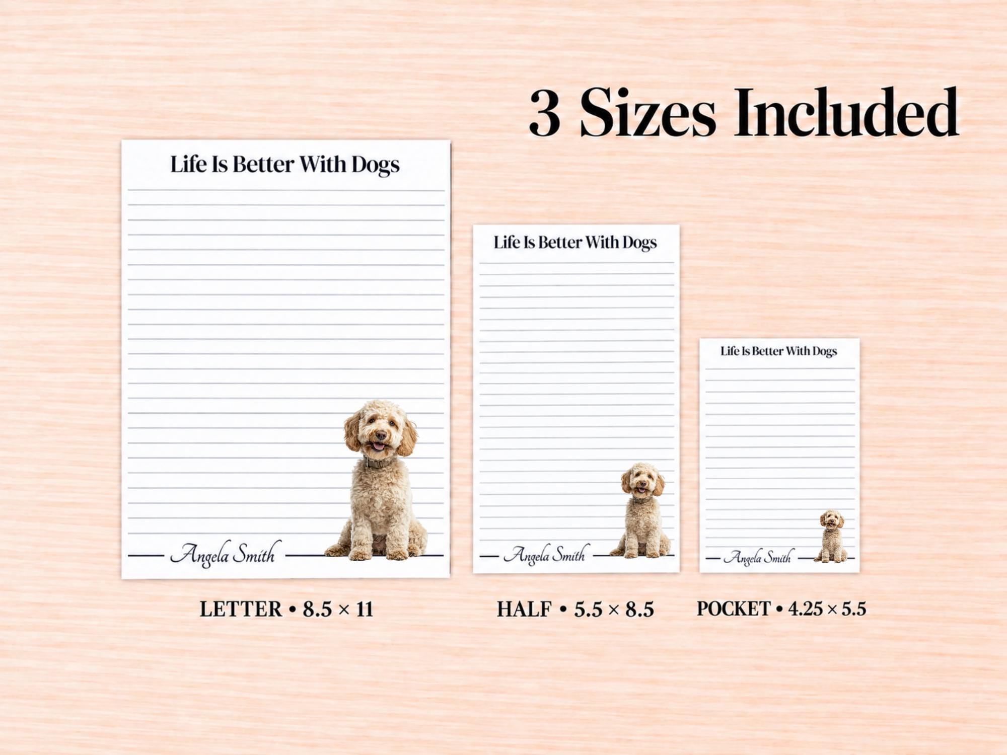 Yellow Labradoodle / Goldendoodle Stationery Gift Box | Personalized Notepads and Vinyl Dog Stickers