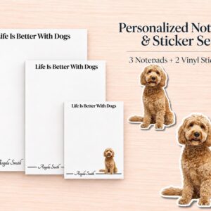Tan Labradoodle / Goldendoodle Stationery Gift Box | Personalized Notepads and Vinyl Dog Stickers