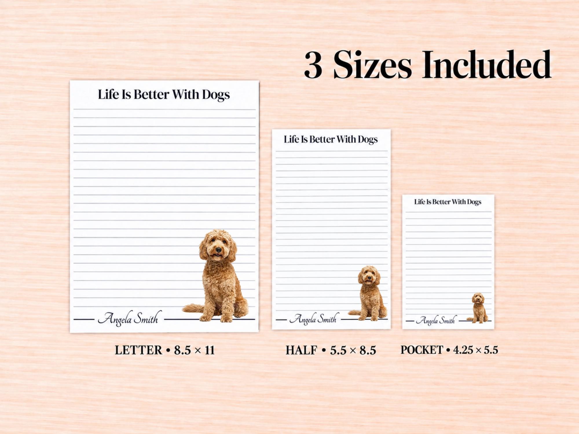 Tan Labradoodle / Goldendoodle Stationery Gift Box | Personalized Notepads and Vinyl Dog Stickers